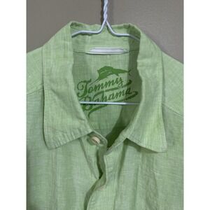 Tommy Bahama 100% Linen Shirt Men L Green Button Up Long Sleeve Camp Beach Relax